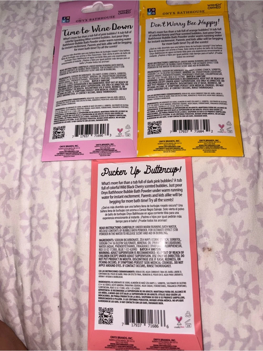 Onyx Bathhouse Pink & Yellow Bubble Bath Powder Trio